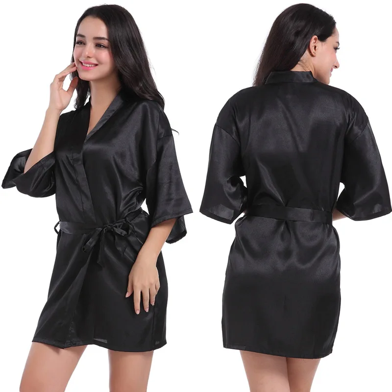 thumbnail image 1 of Bata de baño de seda tipo kimono japonés fino, bata de seda suave de hielo, bata de dama de honor, kimono de novia, bata tipo cárdigan sólido, lencería sexy de seda, 1 of 5