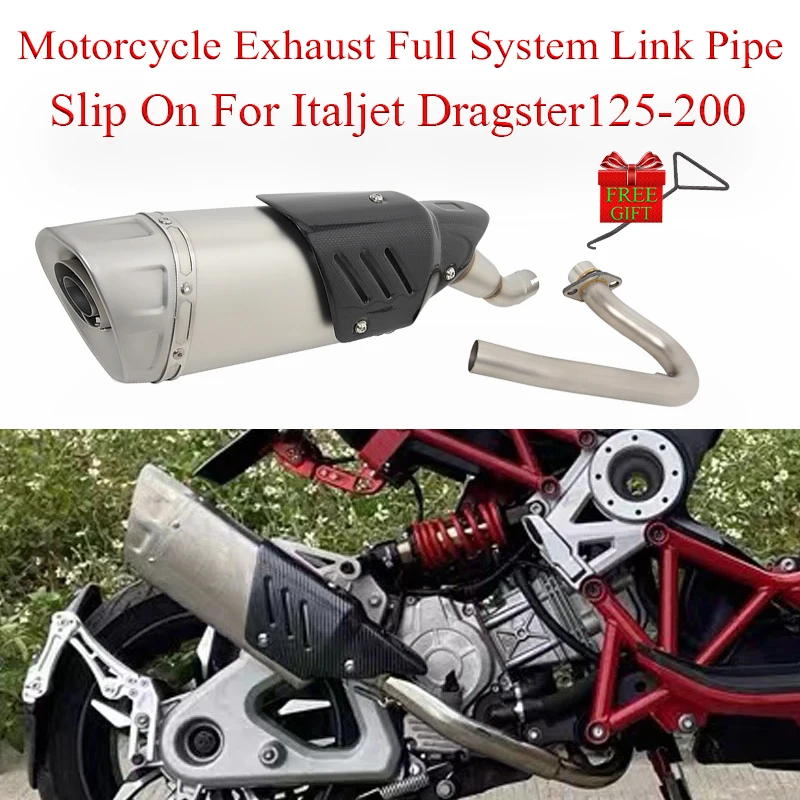 

Motorcycle Exhaust Full System Link Pipe Slip On For Italjet Dragster 125 200 Modified Moto Escape Muffler DB Killer Front Mid