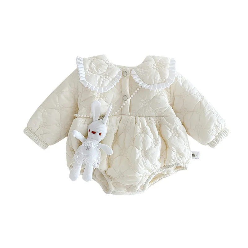 

Одежда для новорожденных зимние Бархатные Детские Боди Комбинезоны для маленьких девочек с игрушками белые От 0 до 2 лет
