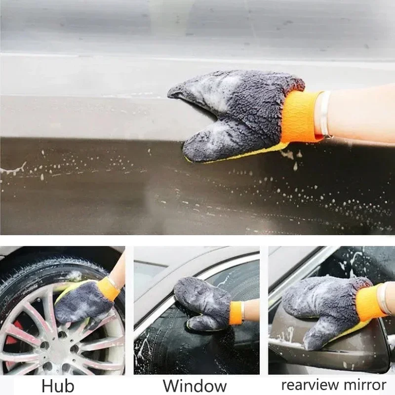Car Cleaning Gloves Microfiber Car Mitt Microfiber Cleaning Gloves Microfiber Washing Gloves Microfiber Gloves Car Wash Cleaning Glove Brush Thick Double-faced Microfiber Coral Fleece Gloves