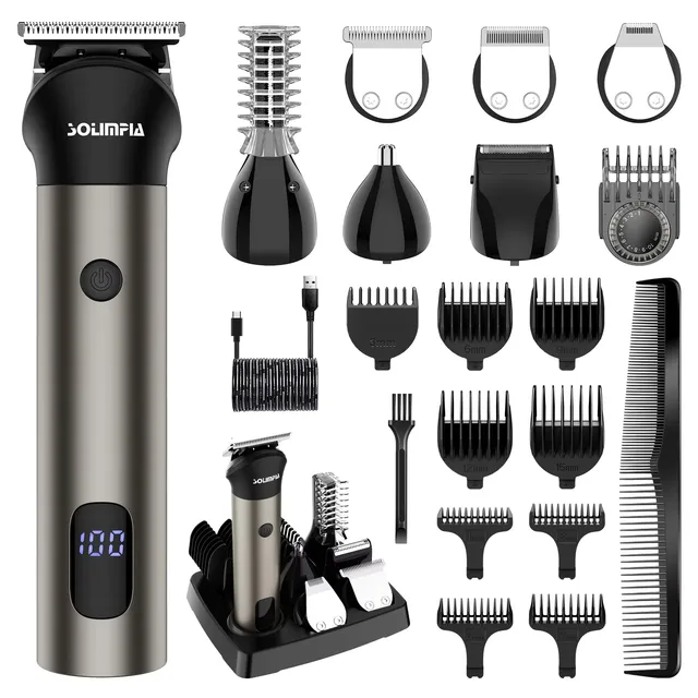 Hatteker All-In-One Hair Trimmer Set for Men - Electric Barber Haircut Machine with 7 Changeable Blades Body & Nose Trimmer 1