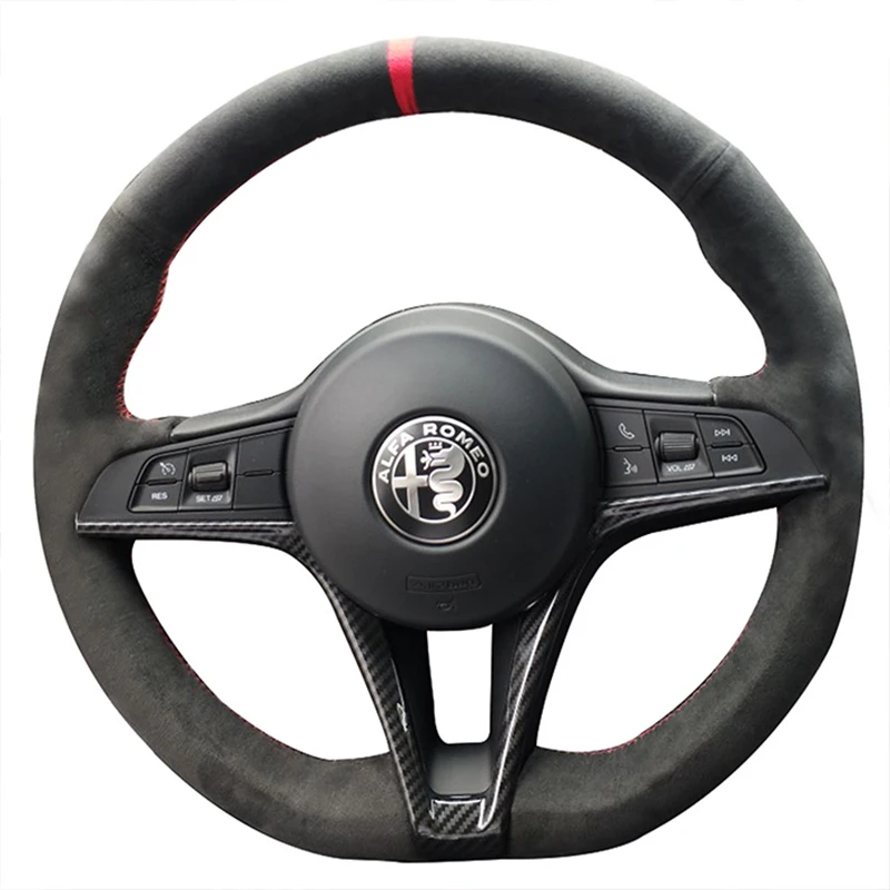 

Hand-stitched Anti-Slip Black high-quality Suede Car Steering Wheel Cover For Alfa Romeo Giulia 2016 2017 2018 Stelvio 2017