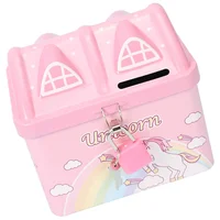 Unicorn Piggy Bank for Girls Banks Kids Cartoon Present House Shape Pink Tinplate 1