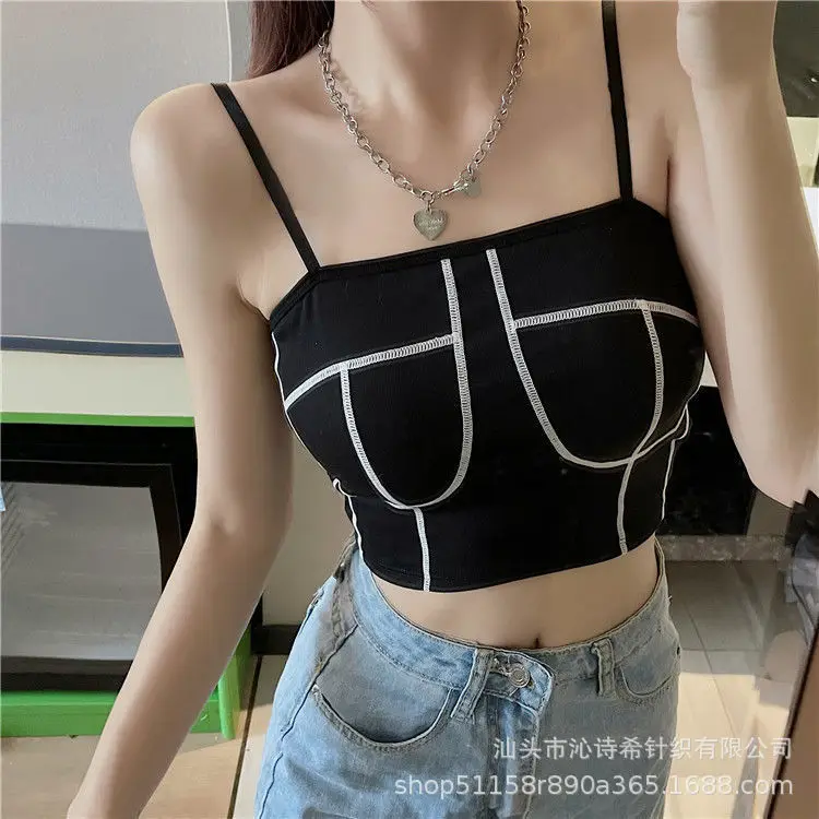 

2021 Summer Skinny Strappy Women Tassels Camisole Sexy Hollow Out Y2K Lolita Lace Crop Tops Vests Harajuku Streetwear Female