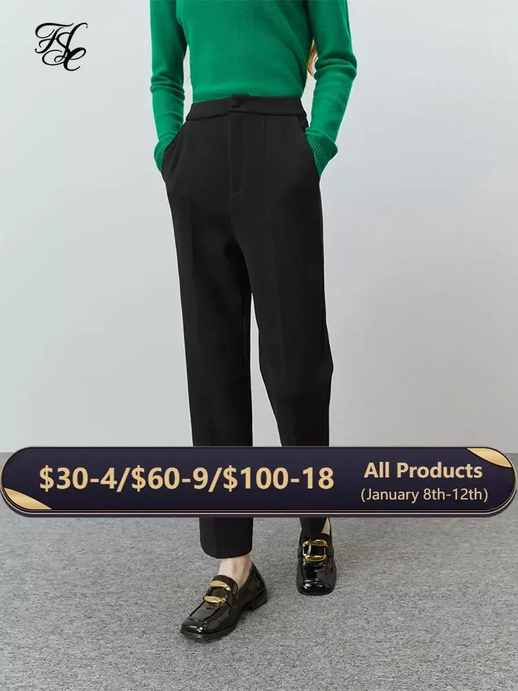 

FSLE Black Tapered Suit Pants for Women Autumn Winter New High Waist Radish Casual Pants Commuter All-match Pencil Trousers