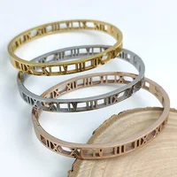 Classic Roman Numeral Stainless Steel Gold Plated Bracelet, High Quality Waterproof Women's Bracelet, Wedding Party Jewelry 1