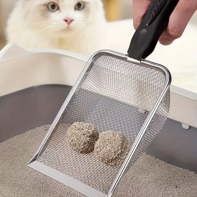 1 Piece Stainless Steel Cat Litter Scoop, Easy to Clean and Durable, Pet Waste Scoop, Convenient for Cleaning Cat Feces, Suitable for Fine Cat Litter