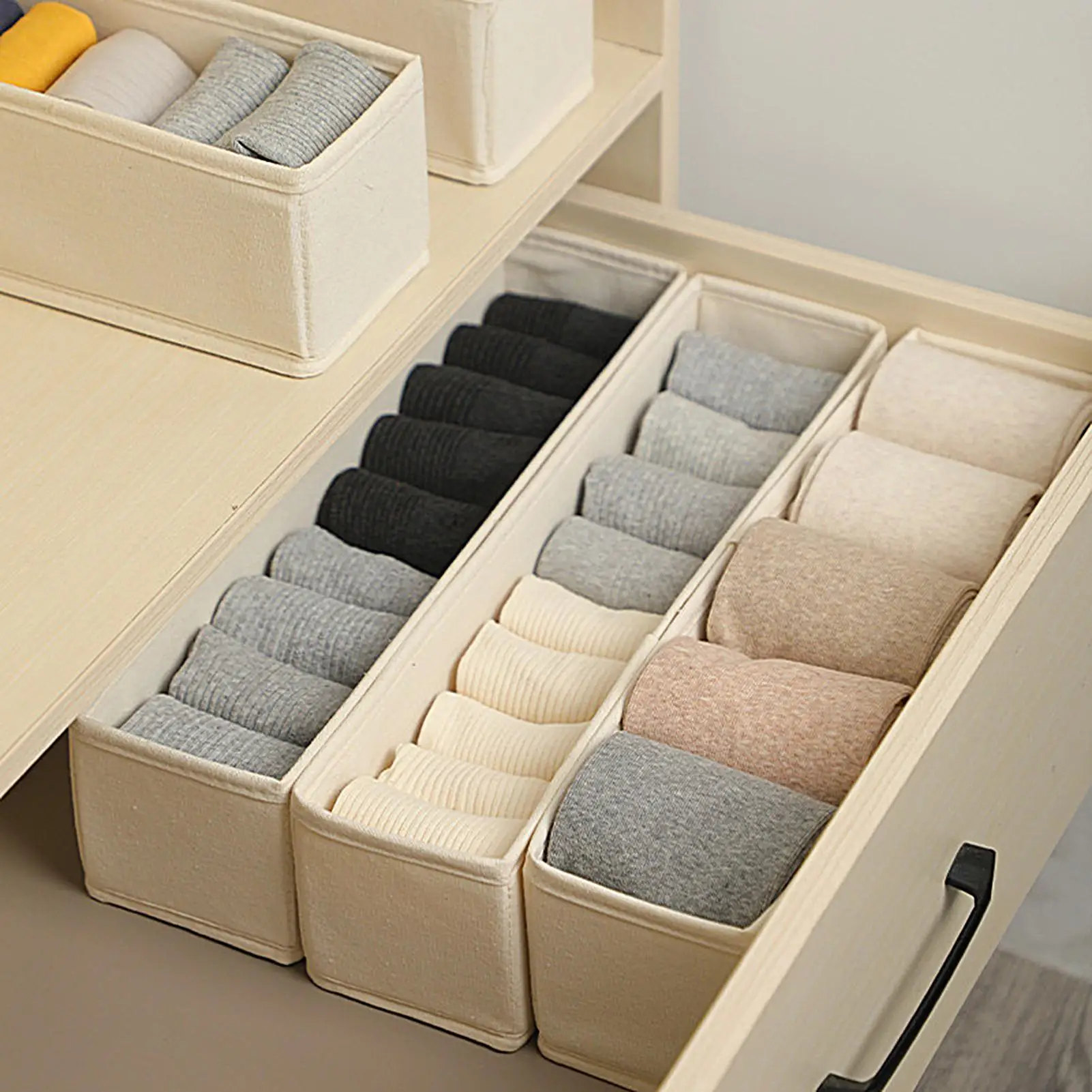 Fabric Narrow Storage Bins Space-Saving Stackable Small Baskets Durable and Stable Sock Underwear Organizer for Drawer Shelf