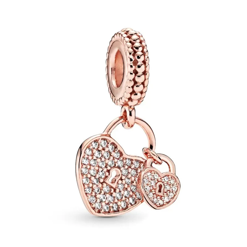 Beads Charms Charm Jewelry Sterling Silver Jewelry New Fine Rose Gold Lock Key Pendant Love You Heart Padlock Charm Bead Fit Original European 925 Silver Bracelet DIY Gift