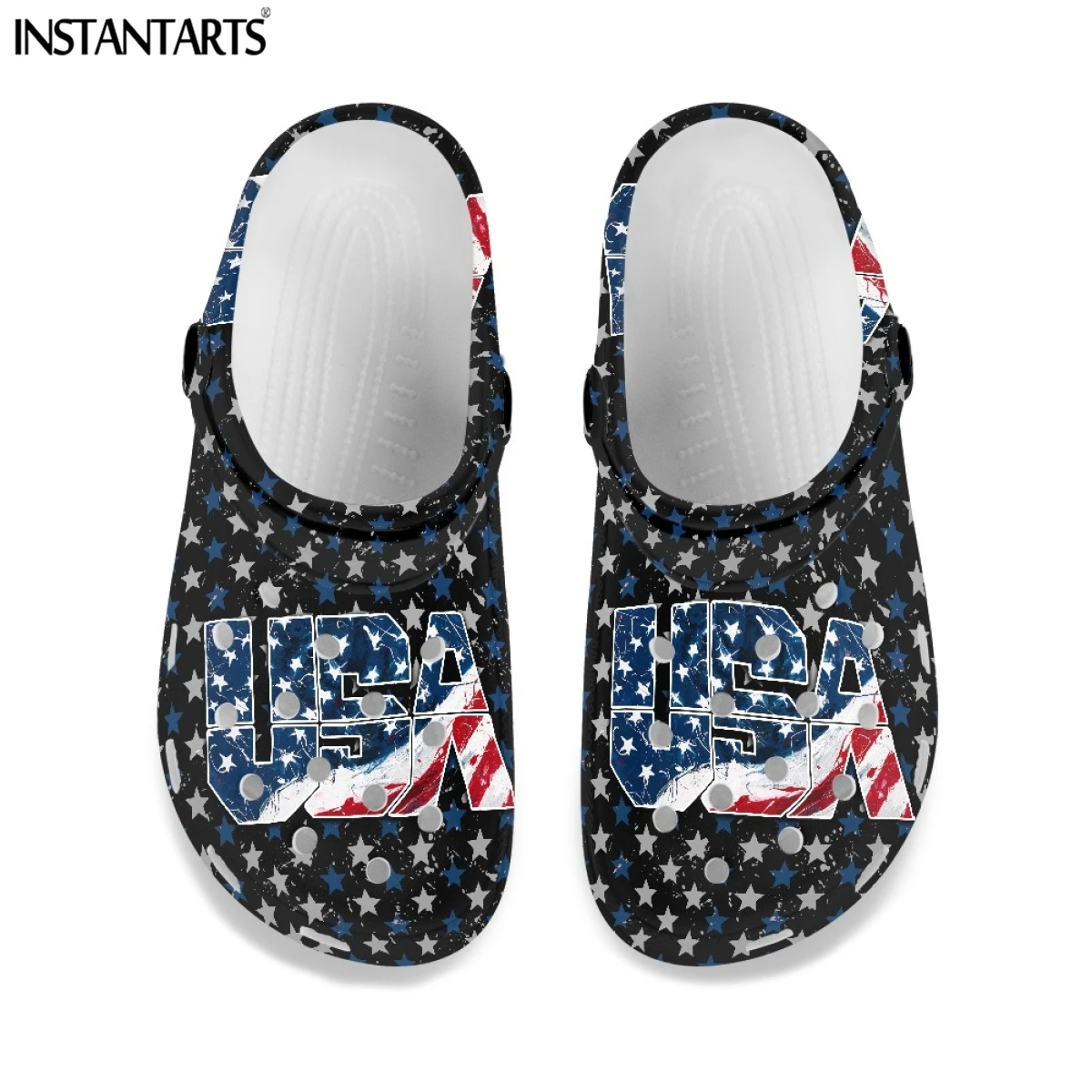INSTANTARTS Fashion USA Flag Design Men's Hole Flats Summer Breathable Air Sandals Outdoor Slippers for Women Adult Garden Shoes