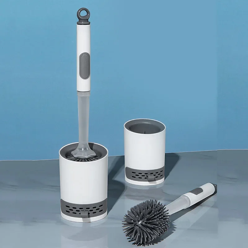 

Toilet Brush Set Detergent Refillable Wall-Mounted with Holder Silicone TPR Brush for Corner Cleaning Tools Bathroom Accessories