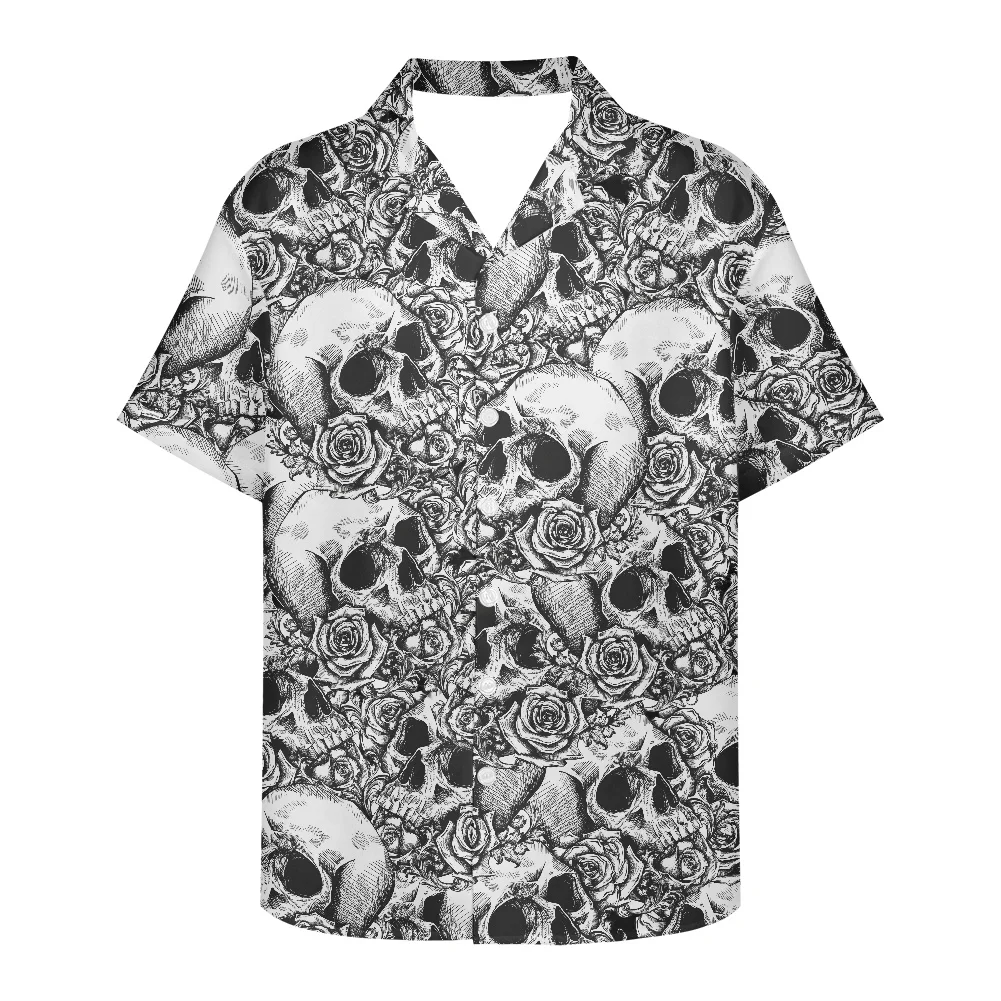 Newly Designed Creepy Skeleton Printed Shirt Halloween Man ShirtShort Sleeve V Neck Shirt Summer Style Fashion Men Clothing