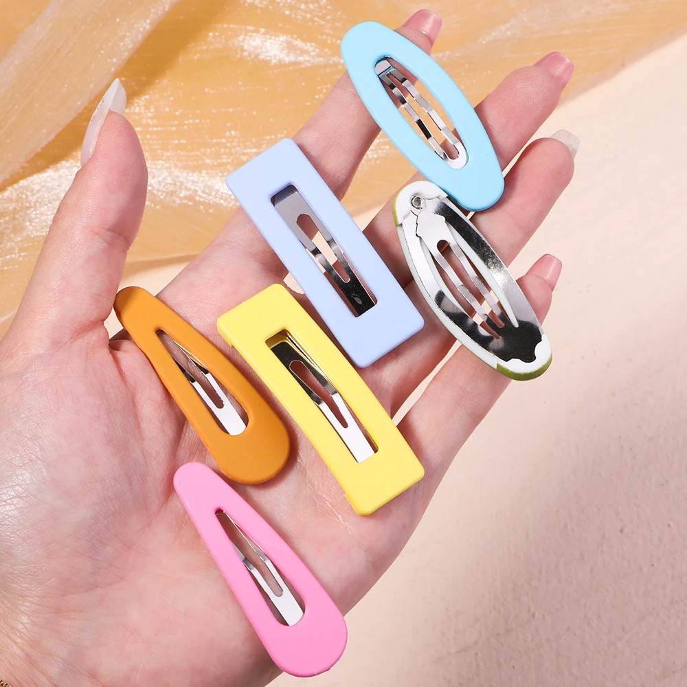 10Pcs/Set Fashion Solid Cute Color Hairpins Candy Hollow For Girls Children Kids Simple Square Waterdrop Shape BB Clips Gifts hair accessories