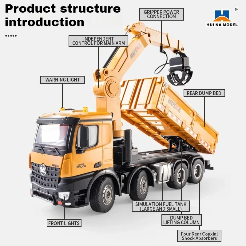 1/14 Huina Rc Excavator 3in1 Truck Model 26Ch Alloy Engineer Vehicle Remote Control Car Radio Controlled Trailer Christmas Gifts