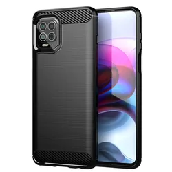 Durable Shockproof Silicone Carbon Fiber Protective Phone Case for Motorola Edge S (Black)