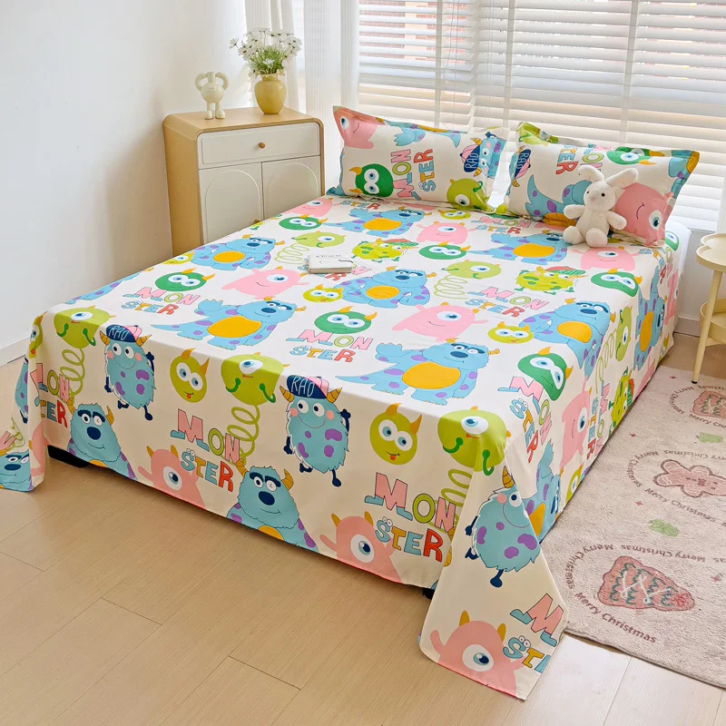 Washed Cotton Flat Bed Sheet Solid Bed Cover Single Double Queen King Size Bedsheet Linens Soft Bedspread (Pillowcase Can Order) 2