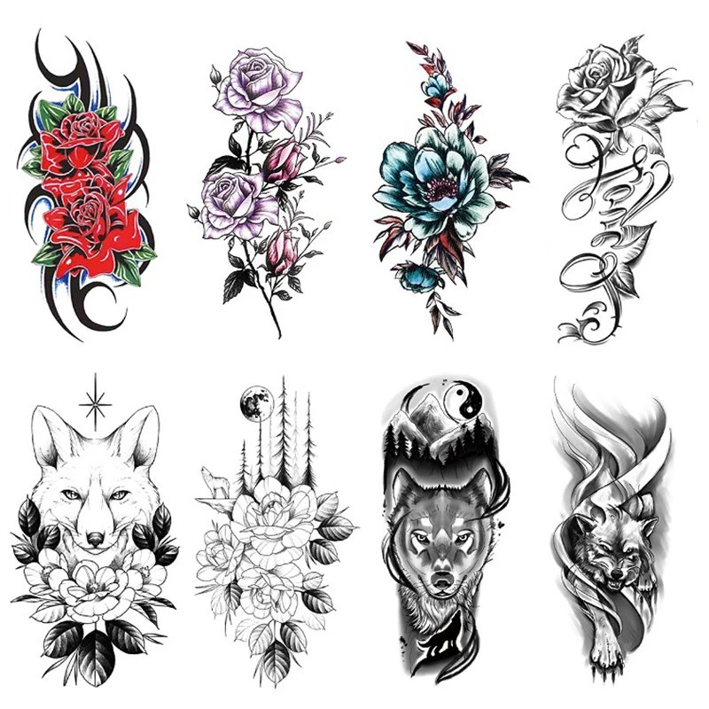 Temporary Tattoos For Women Adults Thigh Flower Fake Tattoo Girls Arm Sleeve Realistic Floral Tattoo Sticker Finger Neck Tattoo waterproof temporary tattoo lion crown king rose large arm sleeve tattoo sticker wild wolf tiger men full skull totem fake tatto