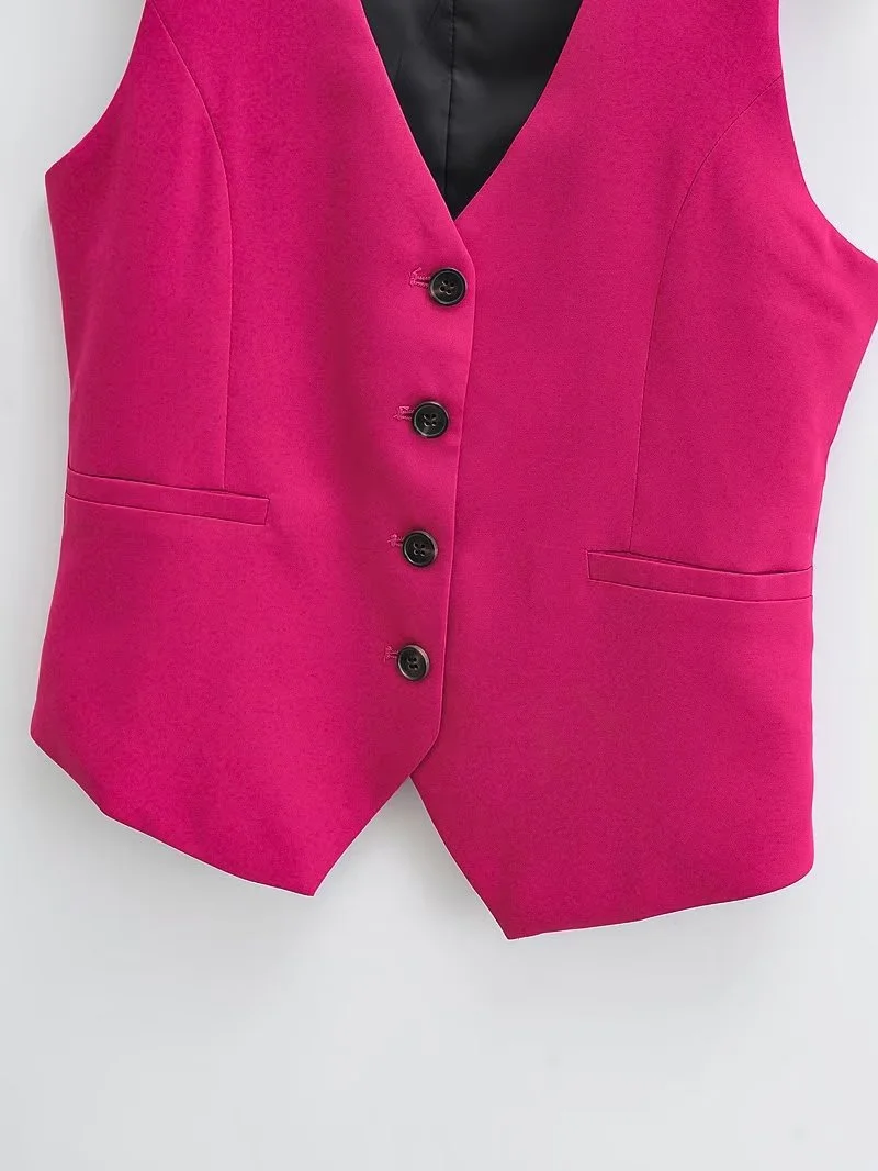 KEYANKETIAN New V-neck Single Breasted Rose Red Suit Vest Women Slim Short Fashion Asymmetrical Thin Sleeveless Coat Vest