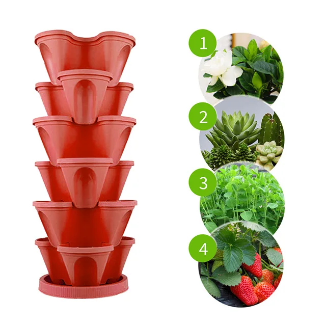 Egymásra Rakható Eper Virágüzem Edénymente Space Potter Rander Kertész Edények Műanyag Torony Tálca Kerti Edény - Image 2