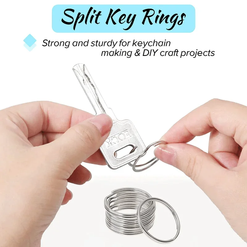 20/100Pcs Polished Silver Keyring Stainless Steel Hole Key Ring Key Chain Rhodium Plated Round Split Keychain DIY Wholesale