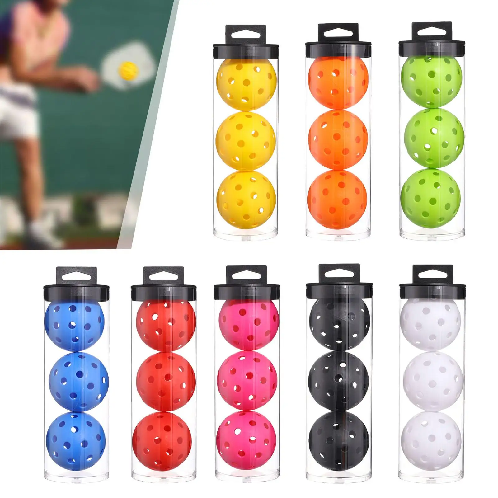 

3x Pickleball Ball with 40 Holes High Elastic 74mm Portable Pickleball Balls for