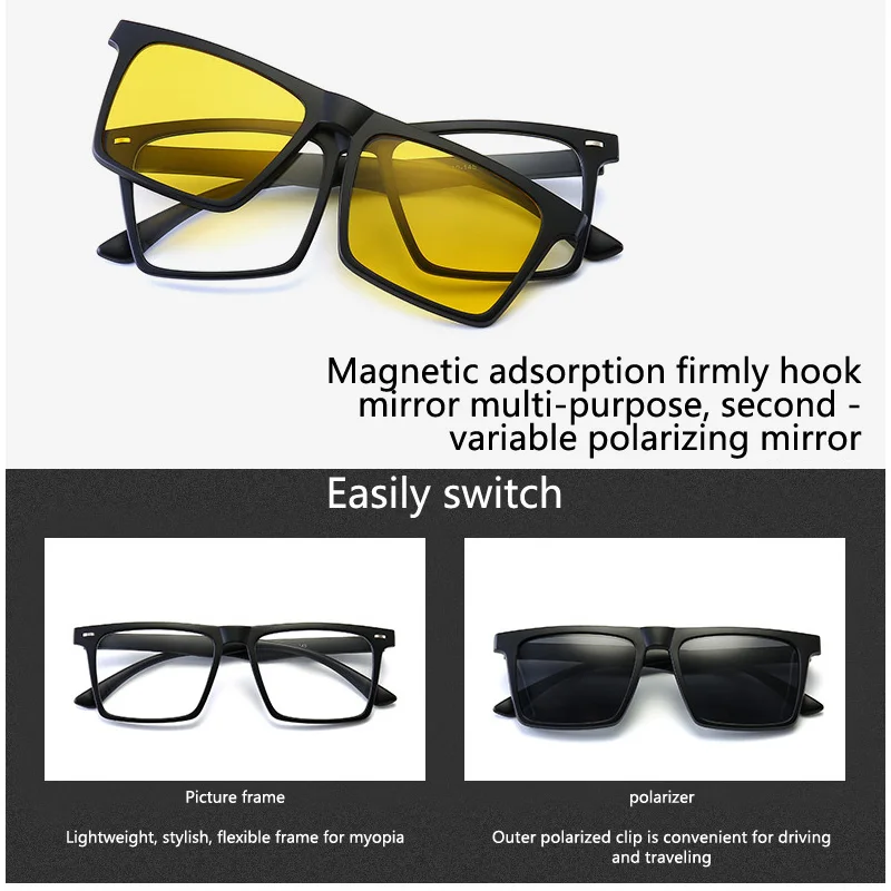 6PCS Magnetic Polarized Clip On Sunglasses for Night Driving Women Men Plastic Frame UV400 polarized sunglasses clip on sunglasses sunglasses clips
