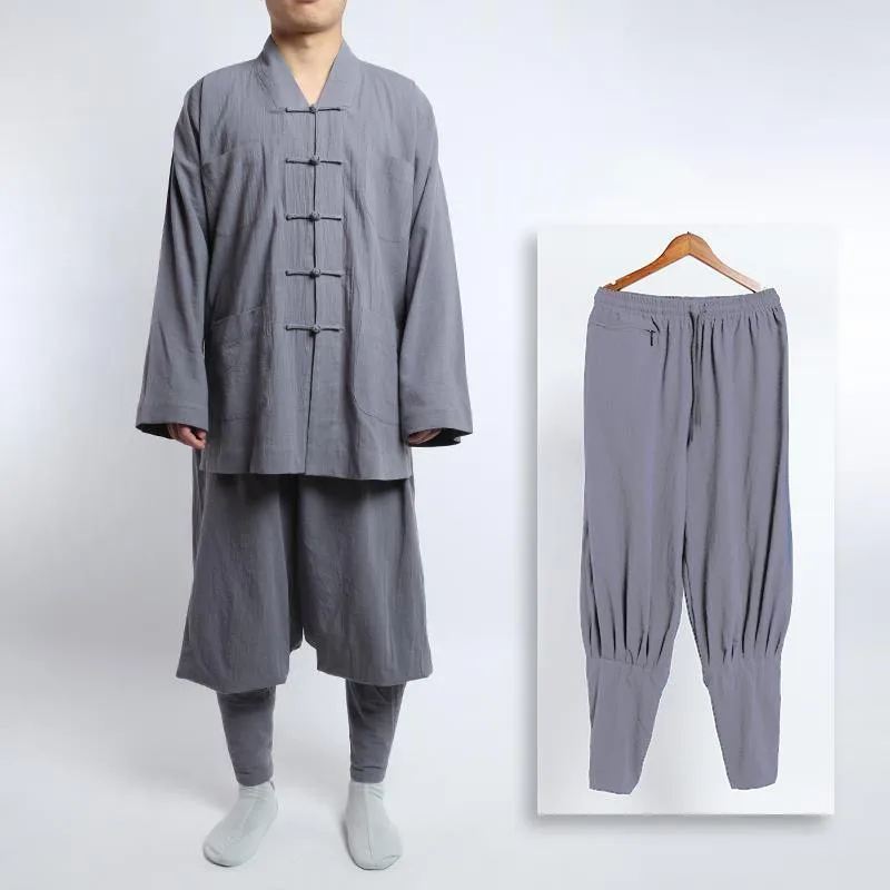 Roupa chinesa tradicional para o traje do monge, roupa budista, veste do monge, taoísmo, roupa tibetana, meditação Zen Shaolin, Hanfu