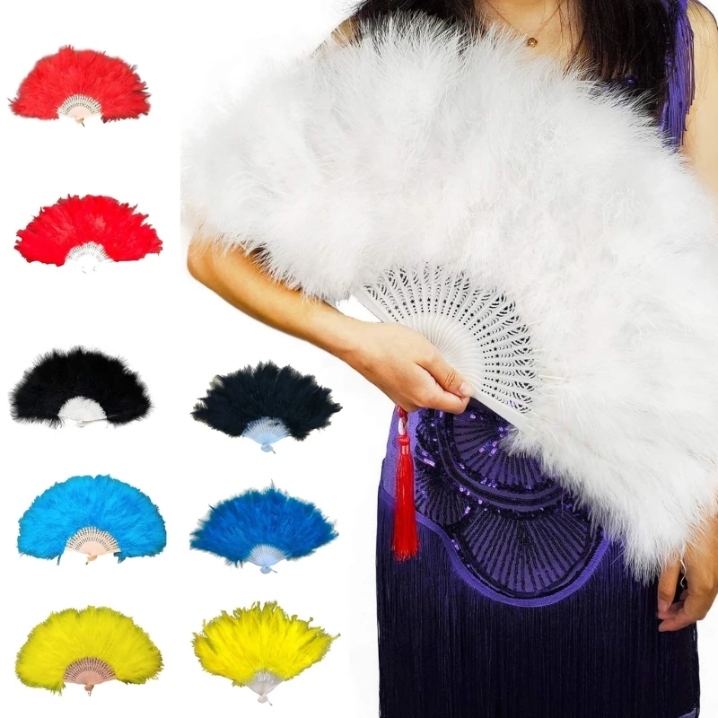 Folding Feather Fan Handheld Fairy Fan Ornaments Art Crafts Supplies Household for Makeup Stage Performance Party