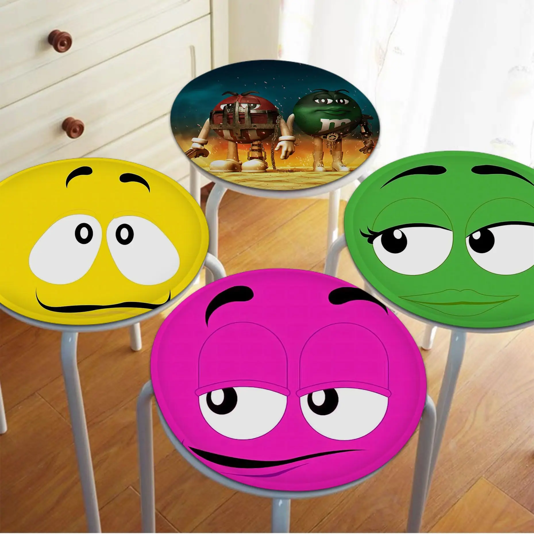 

M-M&M'S Chocolate Cushion Mat Round Seat Cushion Office Dining Stool Pad Sponge Sofa Mat Non-Slip Chair Cushions