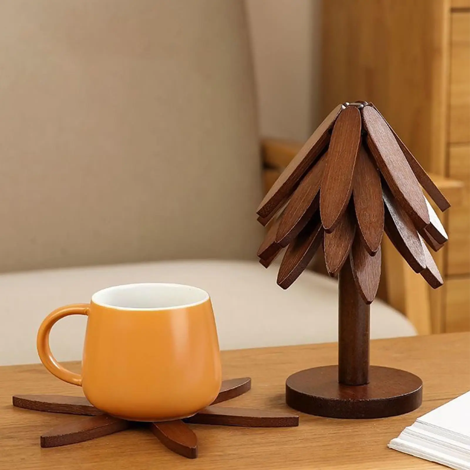 Wooden Trivet Tree Foldable Insulation Tripod Christmas Tree Pot Holder For Hot Dishes Bowls Cups Drinks Teapots Tableware