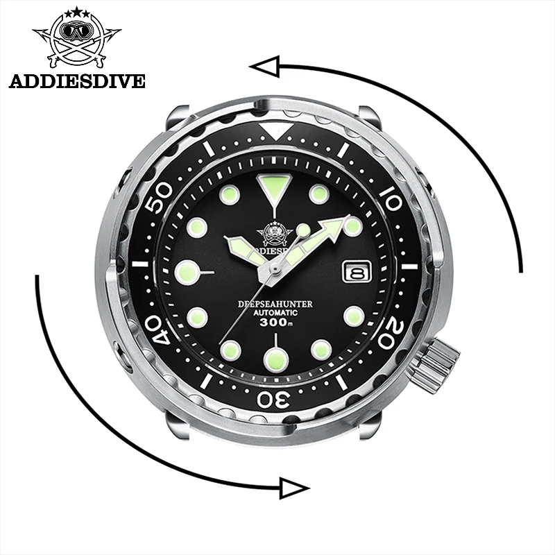 ADDIESDIVE Men's Mechanical Diver's Watch C3 luminous 300m Waterproof Sapphire NH35 Automatic Wristwatch Steel Tuna