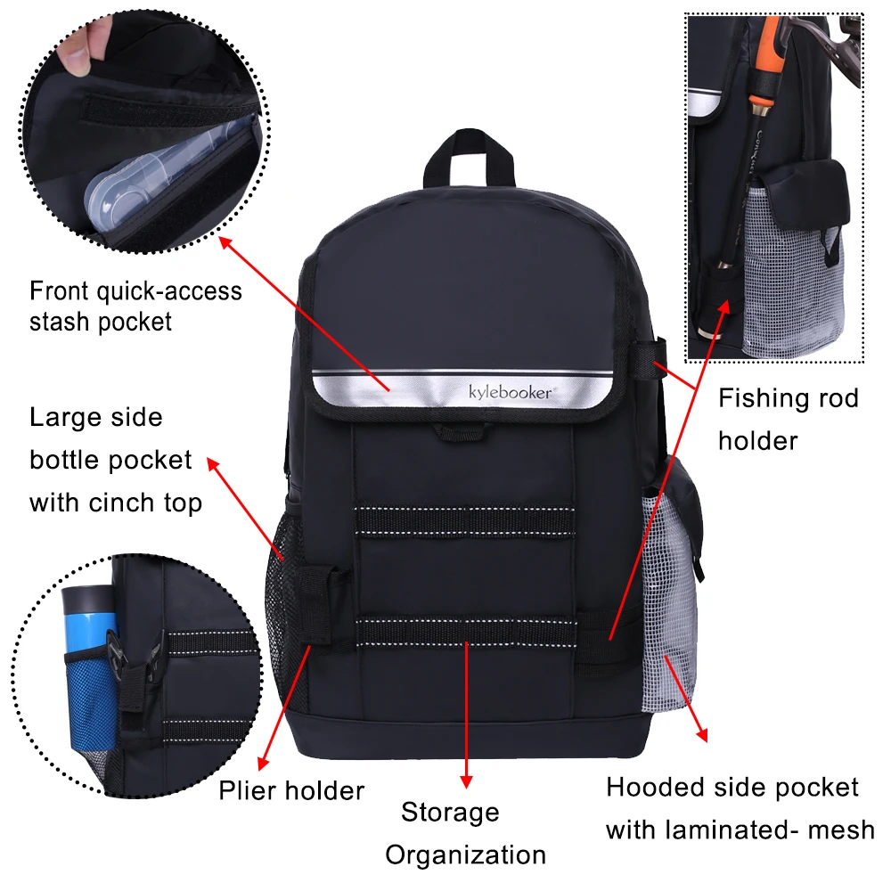 Fishing Backpack Tackle Storage Bag Fishing Gear Pack with Rod Holders  Trout Fishing Outdoor Sports Camping Hiking