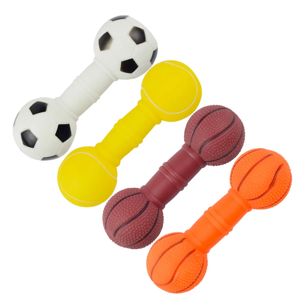 

Dog Squeaky Toy Barbell Molar Toy Puppy Chew Toy Novelty Funny Sound Toy 4pcs for Pets Toddler Favor Random Style