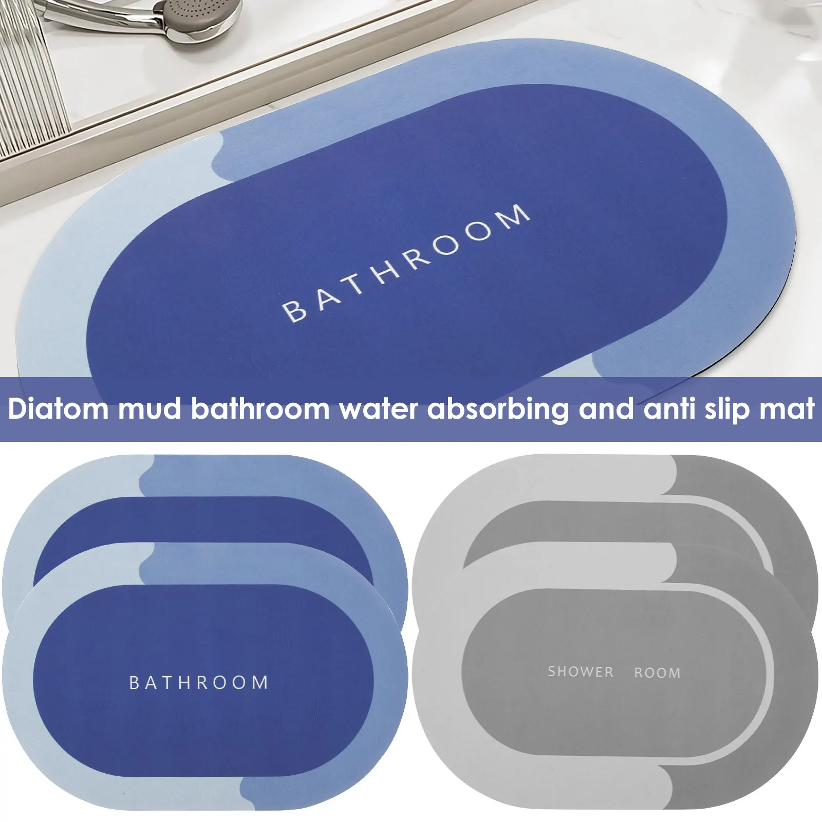 

Diatomaceous Earth Bath Mat 2 Pcs Water Absorbent Quick Dry Bathroom Rugs Non-Slip Bathroom Floor Mats Shower Rug for in Front