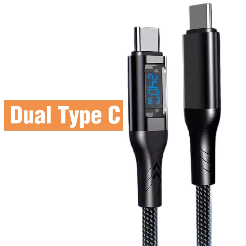 USB Type-C Cable 240W LED Display Fast Charge Nylon Braided Cord