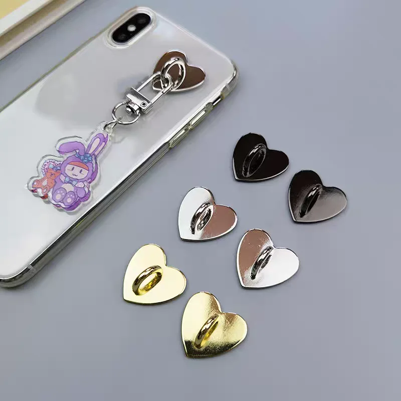 Heart-Shaped Metal Phone Ring Holder – Self-Adhesive Charm and Pendant Hook Accessory
