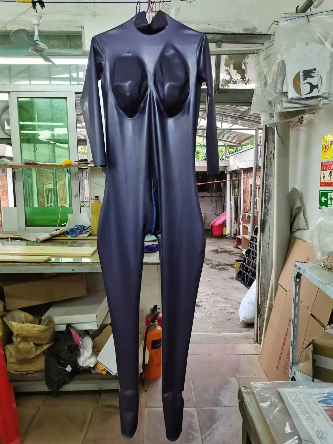 Sexy Fetish Latex Catsuit Fake Silicone Breast Pocket 3d Bust Bodysuits Back Zip Cross-Dresser men bodysuit jumpsuit