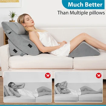 FZCSPEED Set di cuscini con zeppa per letto ortopedici da 4 pezzi con cuscino per dormire con zeppa regolabile per il comfort del dolore alla schiena, al collo e alle gambe 1