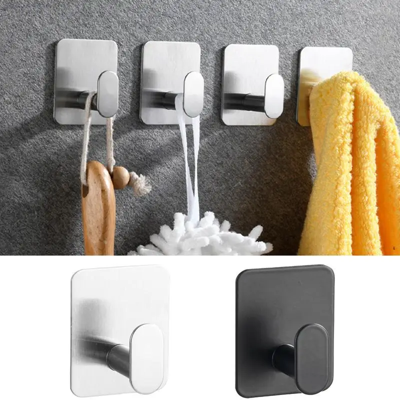 

Coat Hooks No Drilling Double Hook Black White Robe Towel Hook Heavy Duty Waterproof In Shower Hooks Hanger Hooks Home Storage