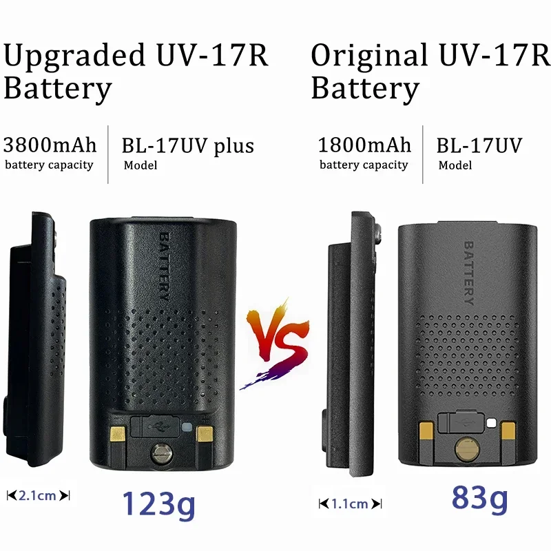 Baofeng UV-17 Pro Max Thicker Battery 3800mAh Type-C Charging BL-17UV Plus Rechargable Li-ion Batteries For UV-17M UV-17L Radios 2