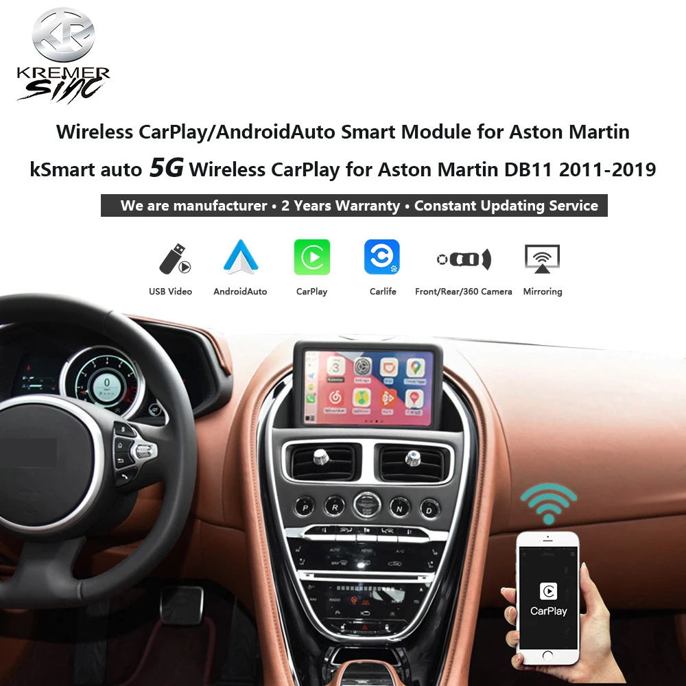 KSmart авто беспроводной CarPlay Android авто для Aston Martin DB11 2011-2019 модели с поддержкой зеркального отображения
