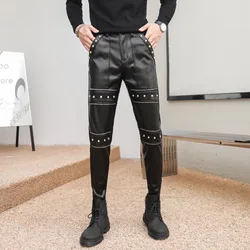 New Arrived Skinny Biker Leather Pants Mens New Faux Leather Biker Trousers for Male Trouser Stage Club Wear