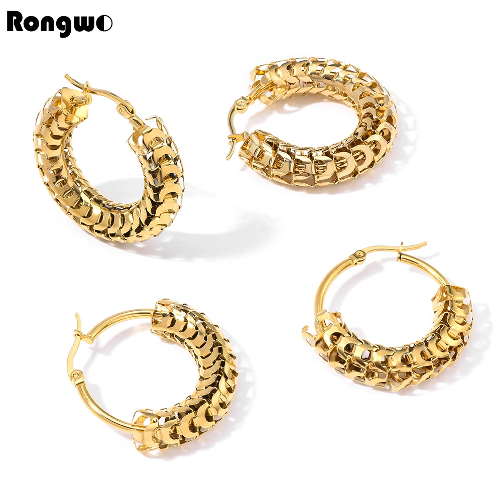 

Rongwo Hollow Stainless Steel Hoop Earrings Jewelry Waterproof Unique Gift Earring for Women Girls Birthday Christmas