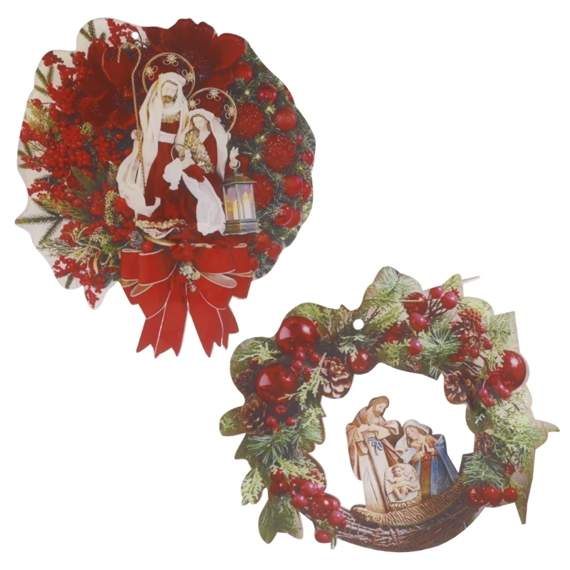 

Christmas Wreath with Light 2Pcs NatalJesus Nativity Scene Garlands for Christmas Tree Front Door Garden Farmhouse