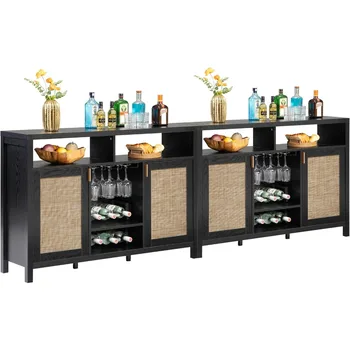 Modern Liquor Wine Cabinet Set of 2 Credenza Console Buffet Table for Home Living Dining Room Entryway, Black