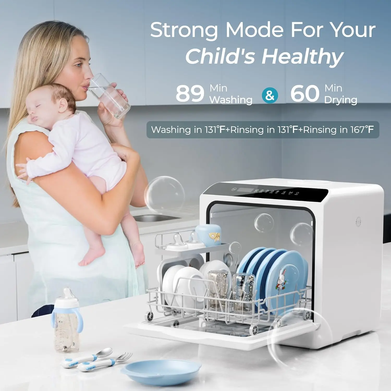 Mini Portable Dishwasher Countertop Compact Dishwashers, Tabletop Small Dishwasher with 5L Built-in Water Tank with 6 Mod 6