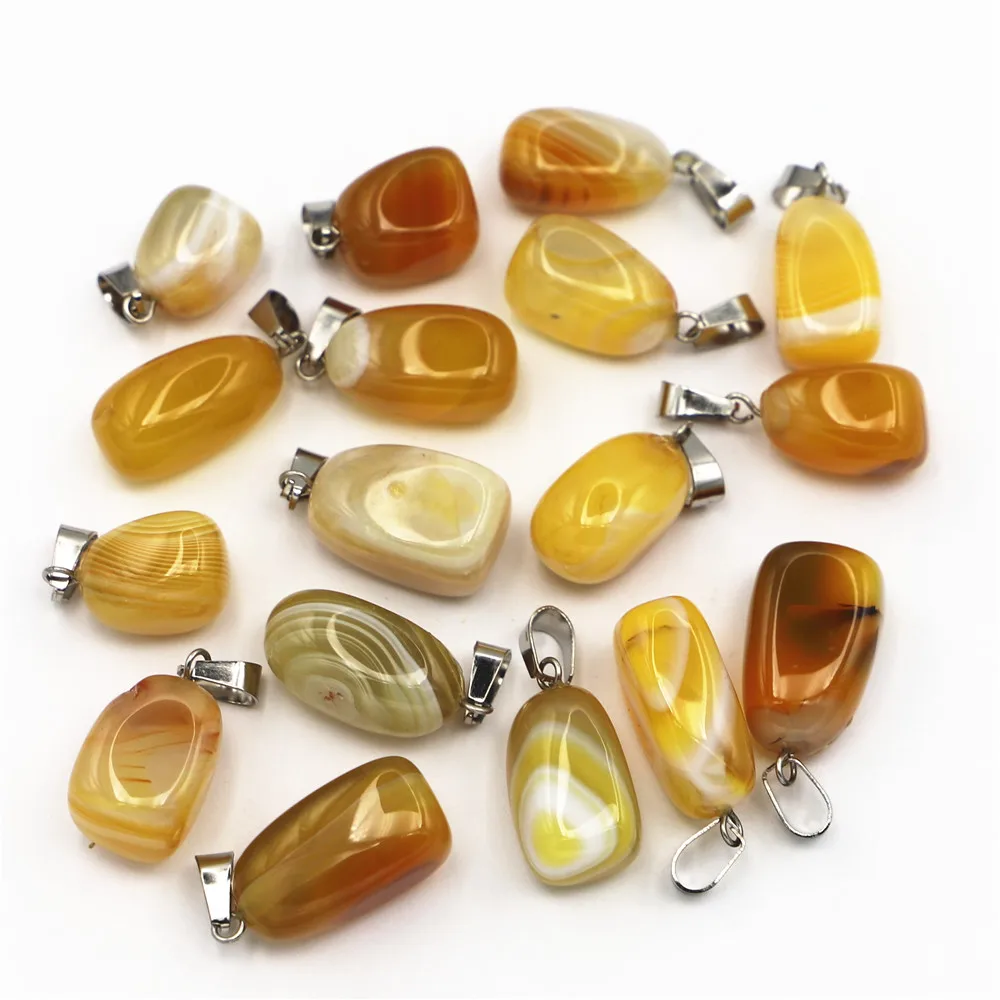 

Natural Irregular Raw Ore Yellow Agates Onyx Pendant Necklace Mineral Healing Charms Wholesale Jewelry Ladies Holiday Gift 24Pcs