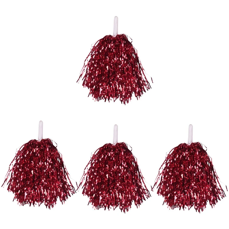 72Pcs Cheerleading Pom Poms Metallic Foil Cheer Pom Poms With Plastic Handle For Adults Kids Cheerleaders Party Red