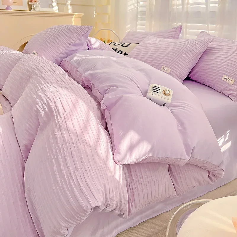

New Bubble Yarn Fabric AB Double-sided Bedding Set Soft Double Duvet Cover Set with Sheets Comfortable Breathable Bedding Sets