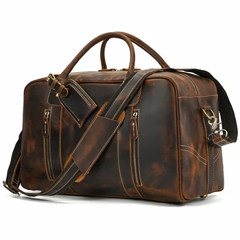 LuufanBig Capacity Leather Travel Bag Men women Big Travel Duffle Bags Weekender Bags On Luggage Over Night Handbags For Man 1